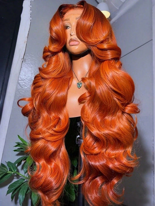 Ginger Orange Body Wave 13x4 Transparent Lace Front Wig Human Hair for Women #350 Colored Pre Plucked Hairline Natural Looking