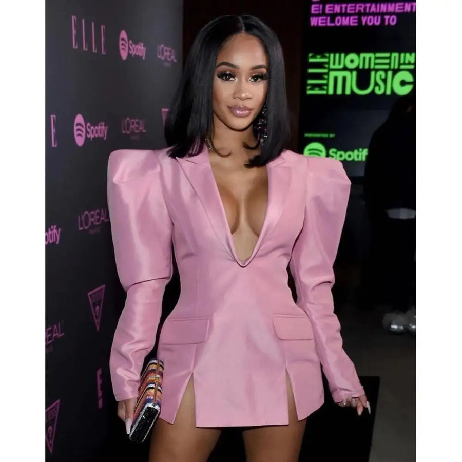 Evening African Dresses Pink Street Wear Women Mini Sexy Club Notched Collar Long Sleeve V Neck Night African Dress Customized
