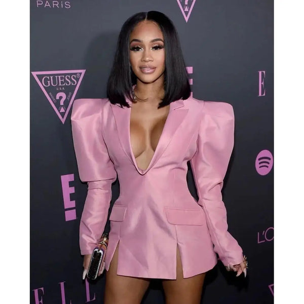 Evening African Dresses Pink Street Wear Women Mini Sexy Club Notched Collar Long Sleeve V Neck Night African Dress Customized