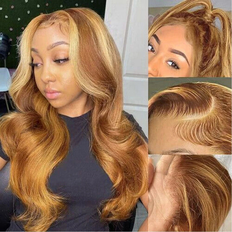 13x6 Highlight Lace Front Synthetic Body Wave Ombre Lace Frontal Wigs Honey Blonde Colored Lace Front Wigs For Women