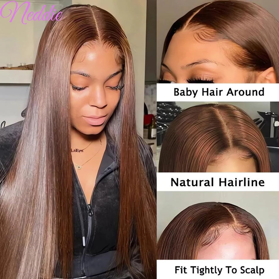 13X6 Chocolate Brown Lace Front Wigs 13X4 Bone Straight Human Hair 30 32 Inch Lace Frontal Colored Wig Brazilian For Women