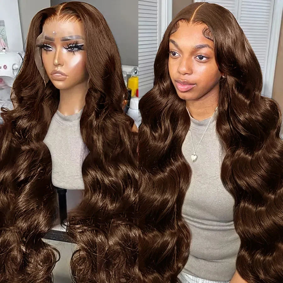 13x6 HD Lace Frontal Wigs Dark Brown Body Wave Human Hair Wigs Chocolate Brown Lace Front Wig Brazilian Glueless Wig Pre Plucked