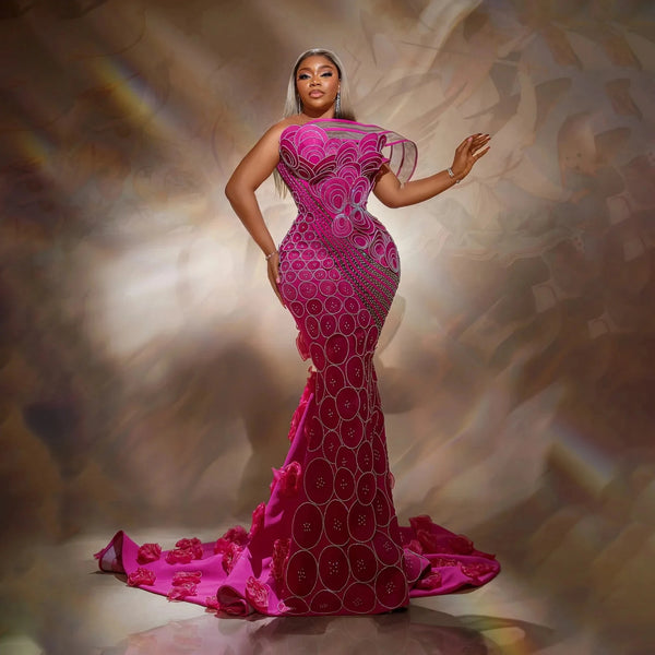 Beaded Florals Beads Evening Party Second Engagement Birthday Gowns Dress Z56 Aso Ebi African Fuchsia Mermaid Prom Dresses