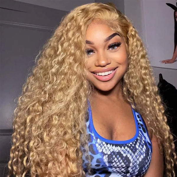 Curly Honey Blonde Wig Human Hair 13x6 Deep Wave Frontal Wigs For Women 13x4 Hd Water Wave Lace Front Wig #27 Colored Wig 30Inch