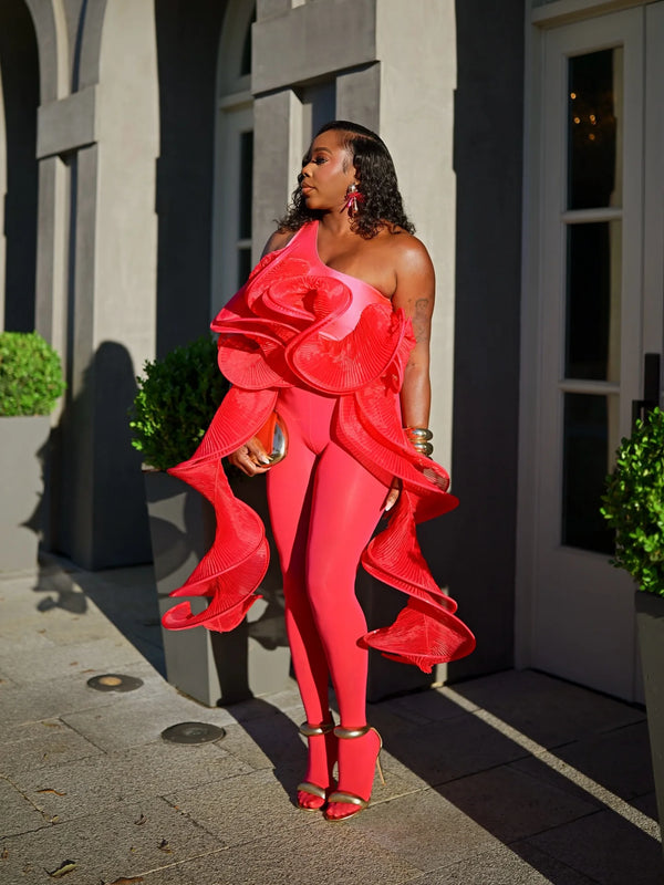 Fashionable One Shoulder Stretchy Women Top With Asymmetrical Ruffles African Women Top Only Top Part