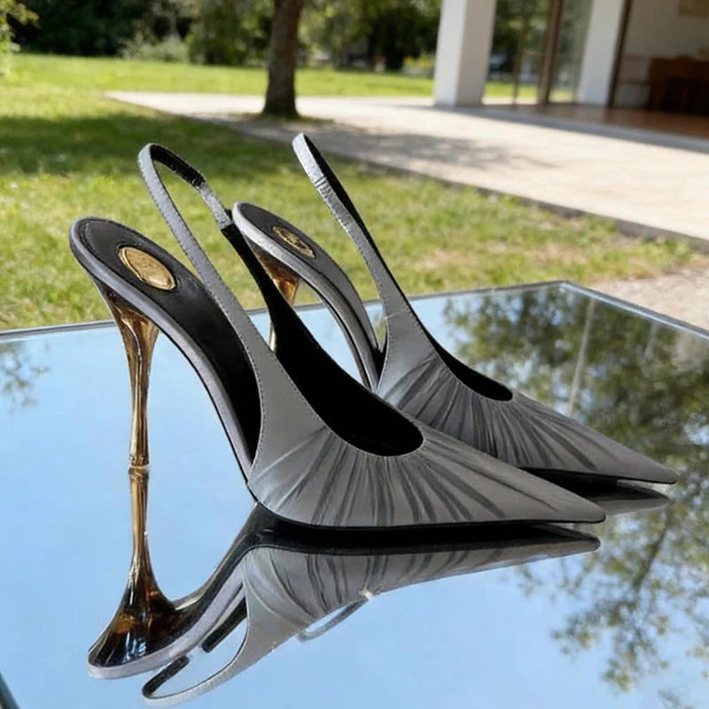 French Pointed High Heels Stylish Pleated Design Sandals Ankle Strap Comfortable Stilettos Women Sexy Sandals For Party Wedding