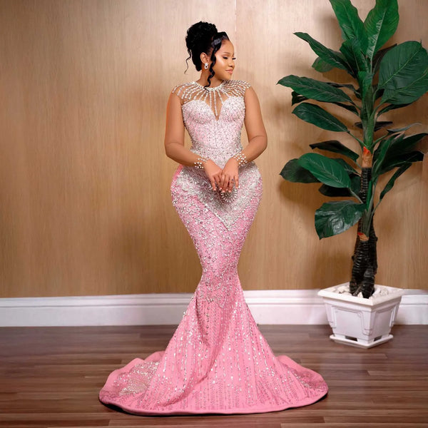 Asoebi Style Lace Evening Dresses Luxurious Crystals Beading African Wedding Reception Dress Chic Women Birthday Dress Shoots