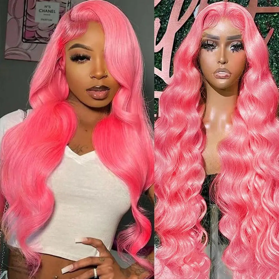 Pink Body Wave Wigs Colored HD Lace Frontal Wig 13x6 13x4 Brazilian Transparent 30 38 Inch Human Hair For Women Lace Front Wigs