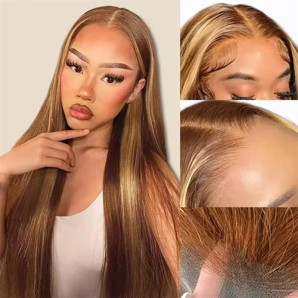 Highlight Wigs 13x4 Vietnamese Human Hair Bone Straight 13x6 Hd Lace Frontal Wig For Women 4/27 Colored Blonde Wigs Pre Plucked