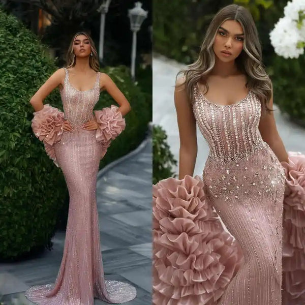 Vintage Scoop Neck Evening Dresses Luxury Sleeveless Crystal Mermaid Prom Dress Customized Beading Floor Length Party Gown