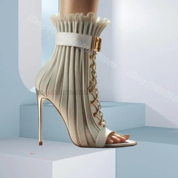 Lace up Trim Stiletto Sandal Boots Open Toe New Fashion Summer Party Casual Women Sexy Sandal Boots 2025 Zapatos Para Mujere