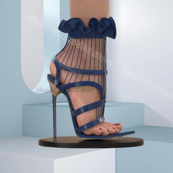 Blue Trim Personality Stiletto Sandals Open Toe British Style Summer for Women Party Casual Sandals 2025 Zapatos Para Mujere