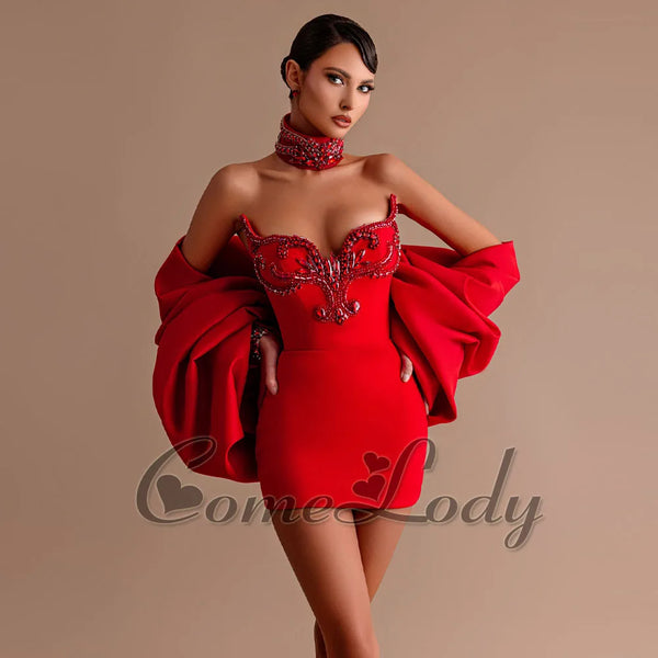 Comelody Fashionable Graduation Dresses for Weddings Appliques Sweetheart Sheath Mini Cape Prom Vestidos De Gala Customized