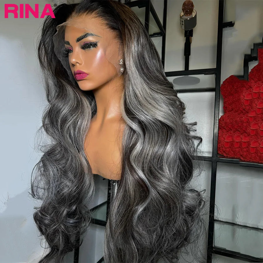 Silver Grey Highlight Human Hair Wigs For Black Women 13x6 13x4 Lace Frontal Wig Colored Body Wave Transparent Lace Front Wigs