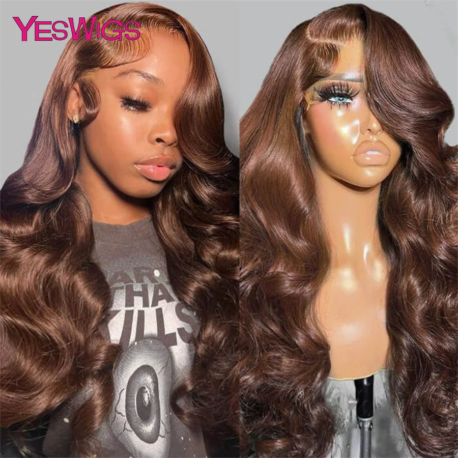 Chocolate Brown Lace Front Wigs Body Wave Brazilian Glueless 30 Inch HD 13x6 Virgin Lace Frontal Wig Raw Human Hair Wigs On Sale