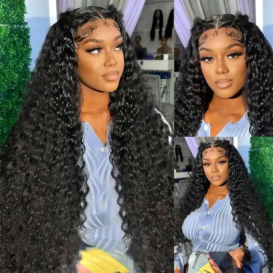 40 46 Inch Natural Color Deep Wave 13x4 13x6 HD Transparent Full Frontal Lace Curly Brazilian Human Hair Water Wigs 200 Density