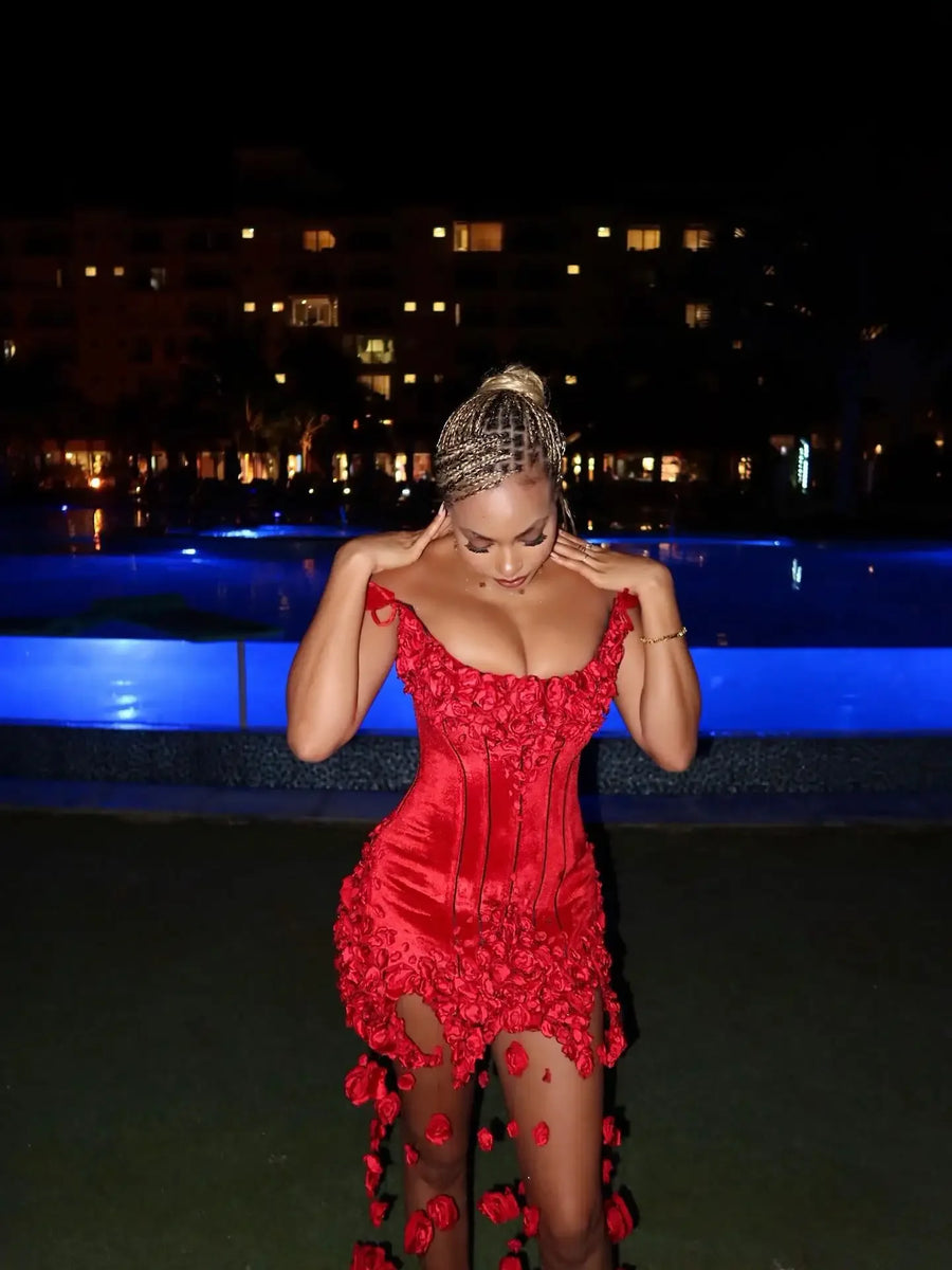 Fashionable Mermaid Velvet 3D Flower Cocktail Ball Dress Sexy Off Shoulder Back to School Birthday Party Dress Customized