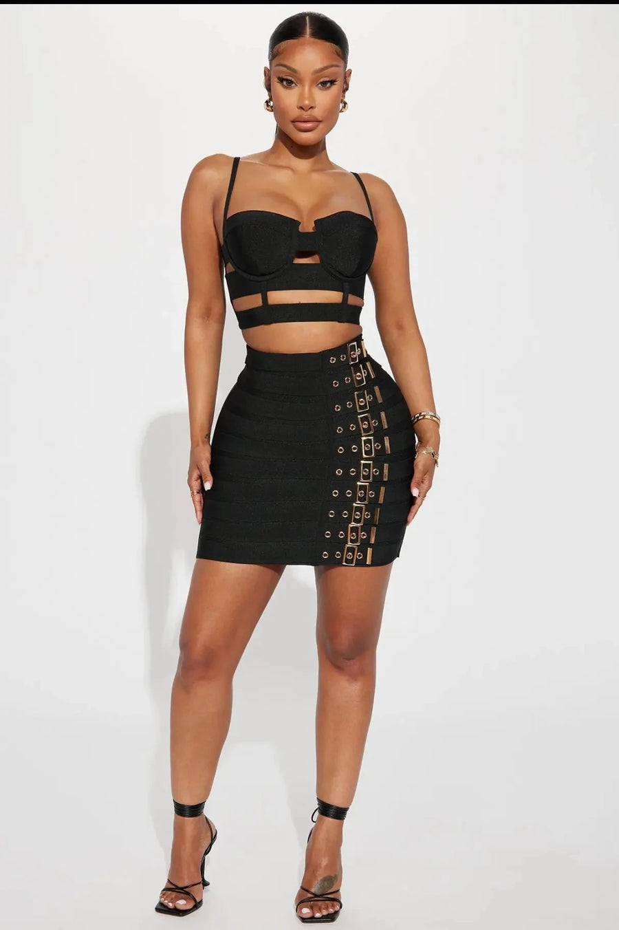New Arrival High Quality Women Sexy Bandage Tops Fashion Pencil Skirts Set Nightclub Party Celebrate Women's Set