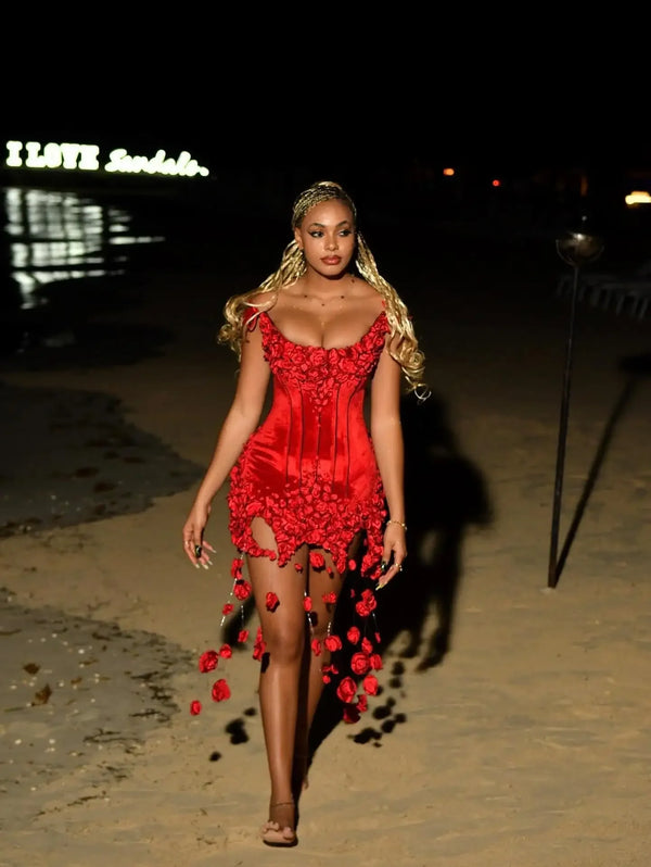 Fashionable Mermaid Velvet 3D Flower Cocktail Ball Dress Sexy Off Shoulder Back to School Birthday Party Dress Customized