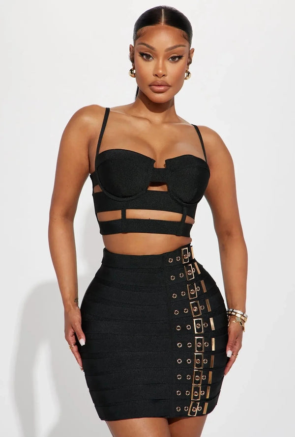 New Arrival High Quality Women Sexy Bandage Tops Fashion Pencil Skirts Set Nightclub Party Celebrate Women's Set
