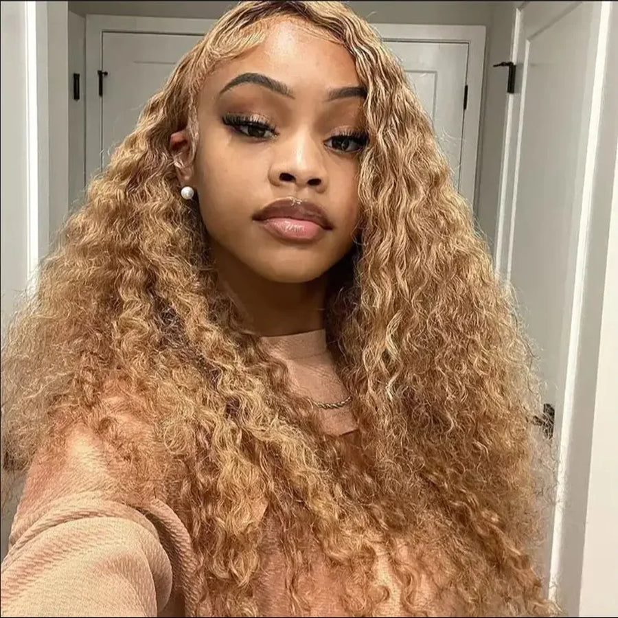 Curly Honey Blonde Wig Human Hair 13x6 Deep Wave Frontal Wigs For Women 13x4 Hd Water Wave Lace Front Wig #27 Colored Wig 30Inch