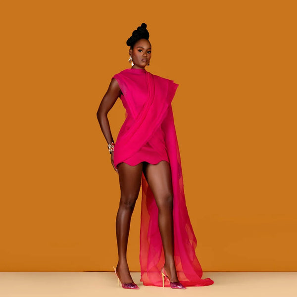 Special Designed Hot Pink African Women Party Dresses Fashion Short Women Birthday Dresses Mini Date Dress