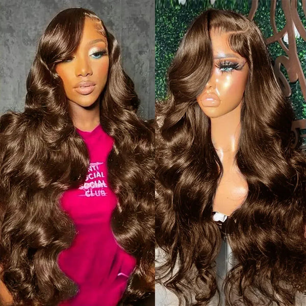 13x6 HD Lace Frontal Wigs Dark Brown Body Wave Human Hair Wigs Chocolate Brown Lace Front Wig Brazilian Glueless Wig Pre Plucked