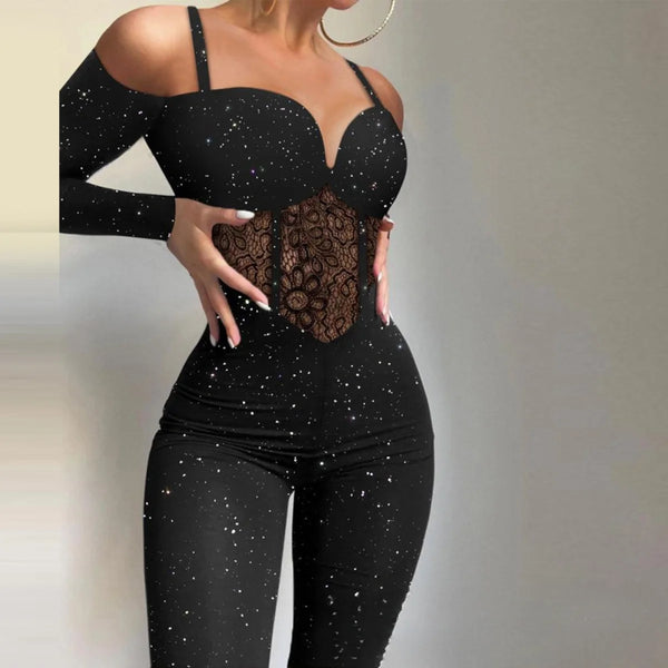 Lace Mesh Bodysuit Women Long Sleeve Jumpsuit Overall Autumn Winter Sexy Slim Fit Bodycon Shapewear Long Pants High Waist Romper