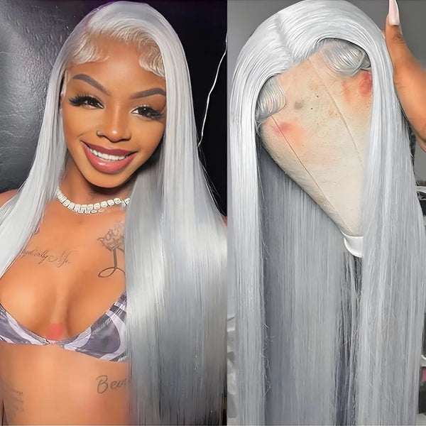 36inch 250% Silver Grey HD 13x6 Straight Lace Front Human Hair Wigs Pre Plucked 13x4 Transparen Frontal Wigs For Women Brazilian