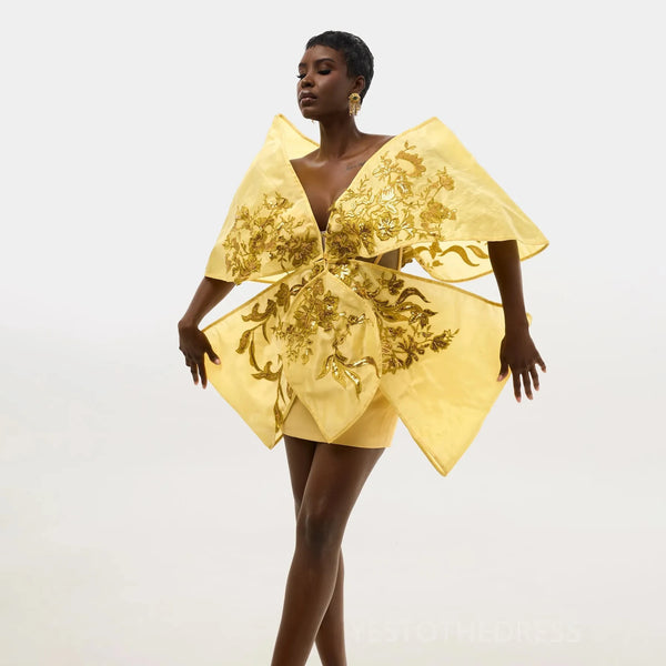 Aso Ebi Gold Cocktail Dresses For Women Short Prom Dresses Mini Dresses Illusion Flora Appliqued Lace Beaded Birthday Dresses
