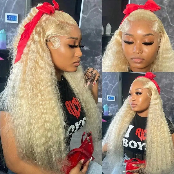 613 Blonde Deep Wave 13x6 HD Lace Frontal Human Hair Wig 30 40 Inch 613 Blonde Curly Water Wave 13x4 Lace Front Wigs For Women