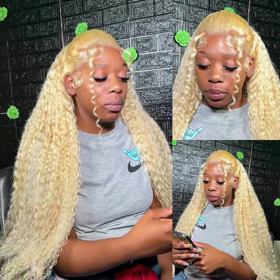 613 Blonde Deep Wave 13x6 HD Lace Frontal Human Hair Wig 30 40 Inch 613 Blonde Curly Water Wave 13x4 Lace Front Wigs For Women