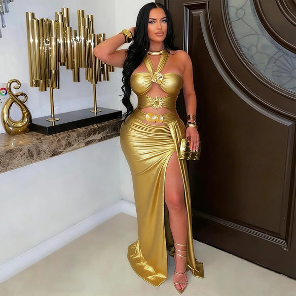 Sexy Hollow-out Slit Bodycon Dresses Woman Halter Sleeveless Backless Dress Elegant Female Party Clubwear Vestidos 2026 New