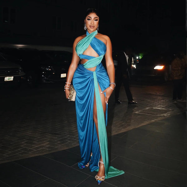 2 Colors Criss Cross Prom Dresses Sexy High Split Pleated Dress Sleeveless Long Wedding Guest Party Gowns Off Shoulder