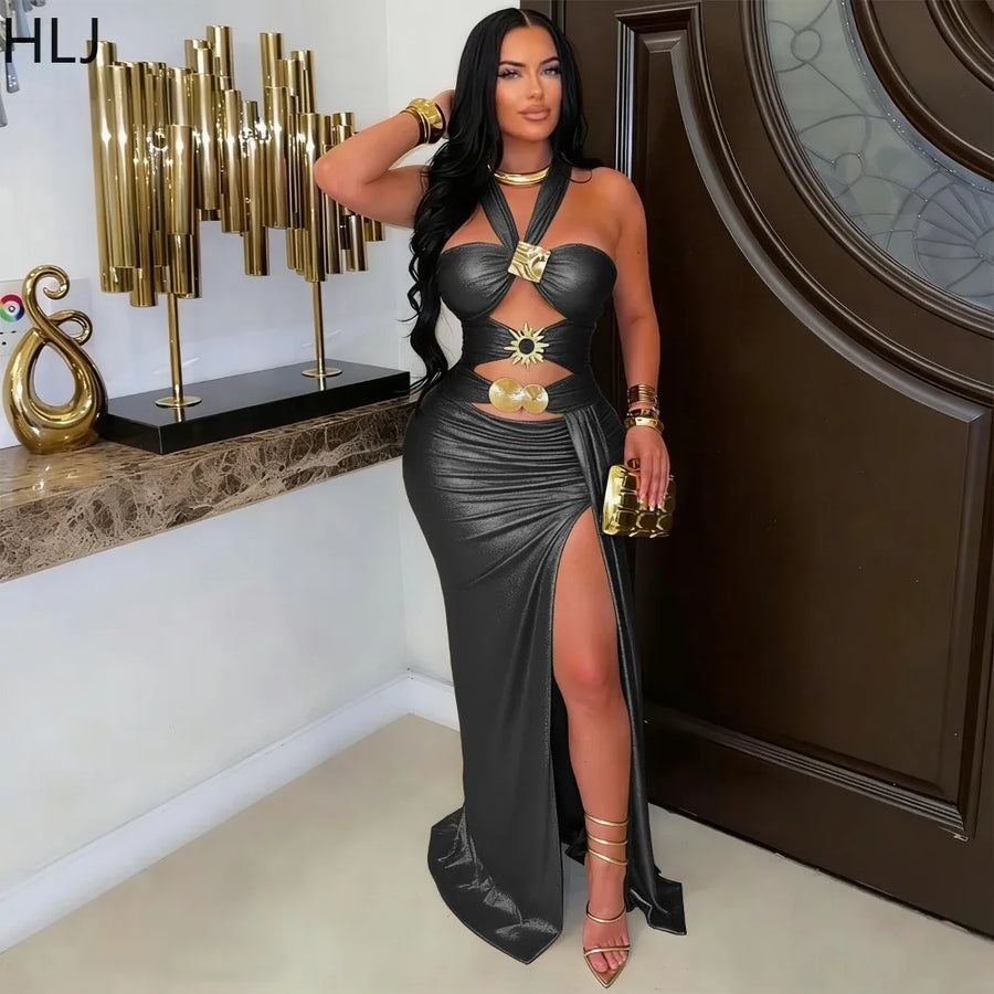 Sexy Hollow-out Slit Bodycon Dresses Woman Halter Sleeveless Backless Dress Elegant Female Party Clubwear Vestidos 2026 New